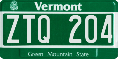VT license plate ZTQ204