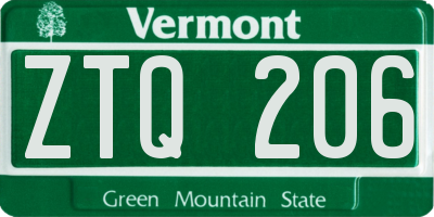 VT license plate ZTQ206