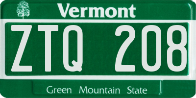 VT license plate ZTQ208
