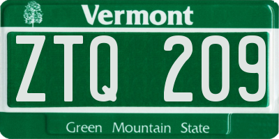 VT license plate ZTQ209