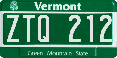VT license plate ZTQ212