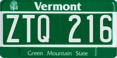 VT license plate ZTQ216
