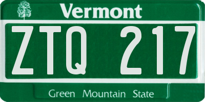 VT license plate ZTQ217