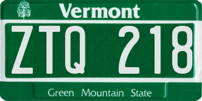 VT license plate ZTQ218