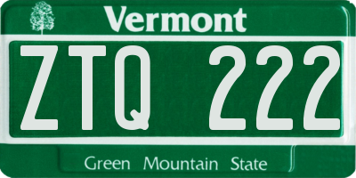 VT license plate ZTQ222