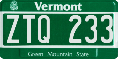 VT license plate ZTQ233