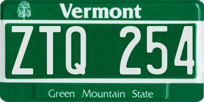 VT license plate ZTQ254