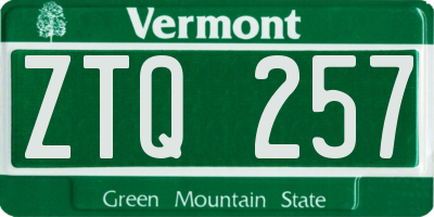 VT license plate ZTQ257