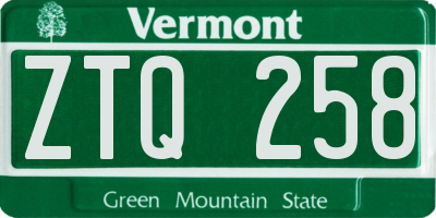 VT license plate ZTQ258