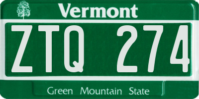 VT license plate ZTQ274