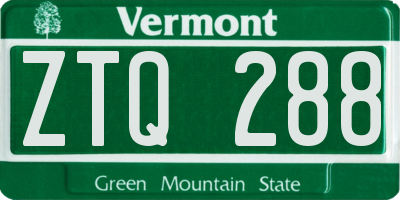 VT license plate ZTQ288