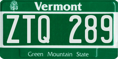 VT license plate ZTQ289