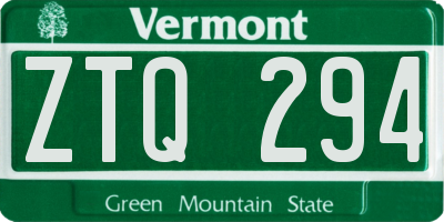VT license plate ZTQ294