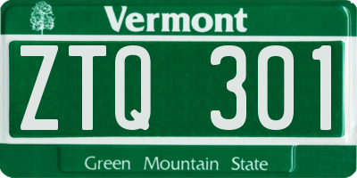 VT license plate ZTQ301