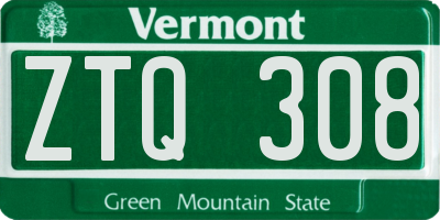 VT license plate ZTQ308