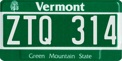 VT license plate ZTQ314