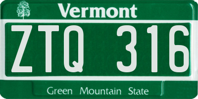 VT license plate ZTQ316