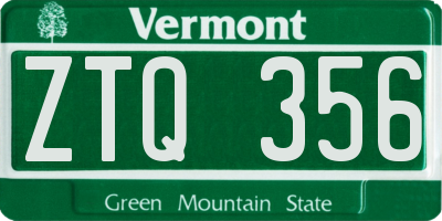 VT license plate ZTQ356