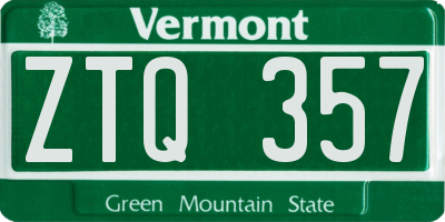 VT license plate ZTQ357