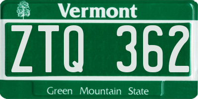 VT license plate ZTQ362