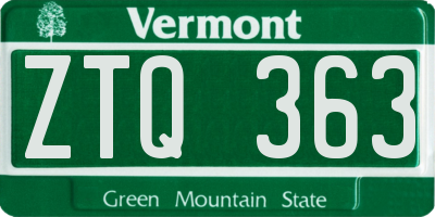 VT license plate ZTQ363