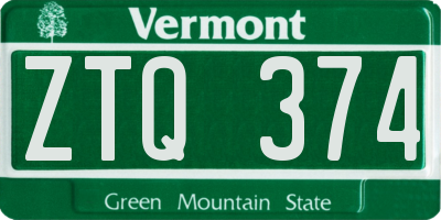 VT license plate ZTQ374