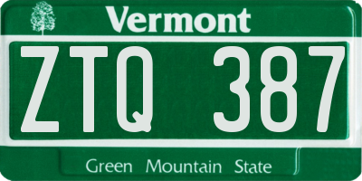 VT license plate ZTQ387