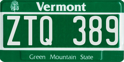 VT license plate ZTQ389