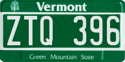 VT license plate ZTQ396
