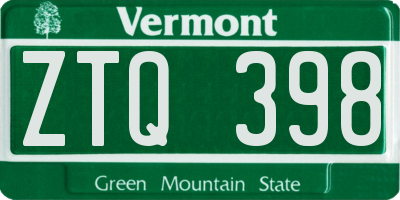 VT license plate ZTQ398