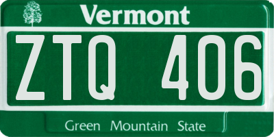 VT license plate ZTQ406