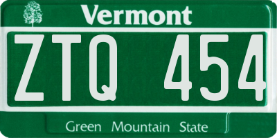 VT license plate ZTQ454
