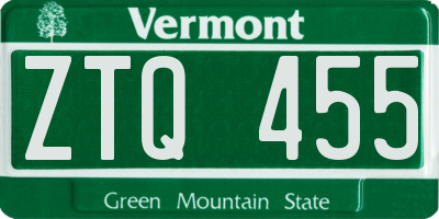 VT license plate ZTQ455
