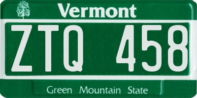 VT license plate ZTQ458
