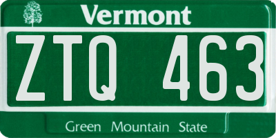 VT license plate ZTQ463