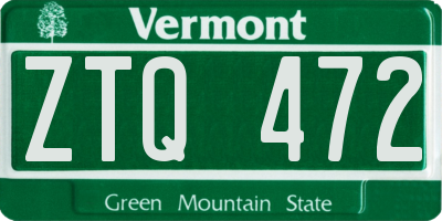 VT license plate ZTQ472