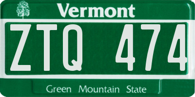 VT license plate ZTQ474