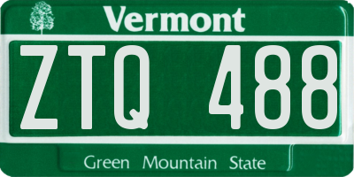 VT license plate ZTQ488