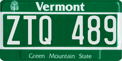 VT license plate ZTQ489