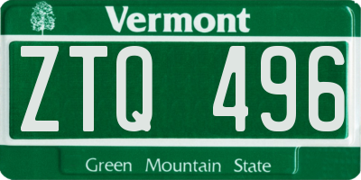 VT license plate ZTQ496