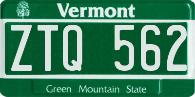 VT license plate ZTQ562