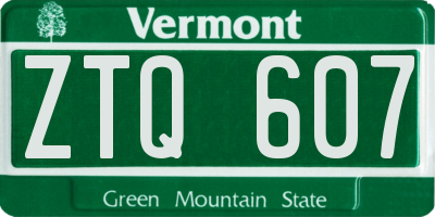 VT license plate ZTQ607