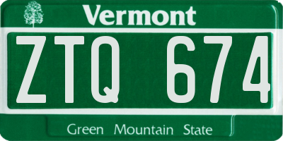 VT license plate ZTQ674