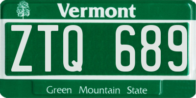 VT license plate ZTQ689