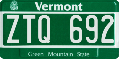 VT license plate ZTQ692