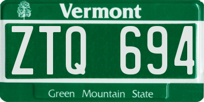 VT license plate ZTQ694