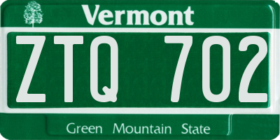 VT license plate ZTQ702