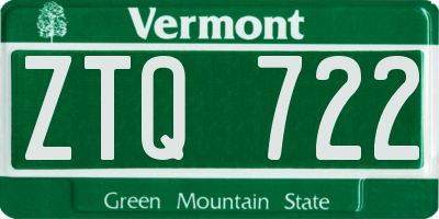 VT license plate ZTQ722