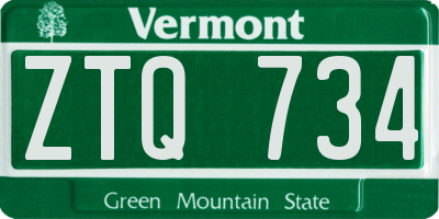 VT license plate ZTQ734