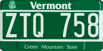 VT license plate ZTQ758